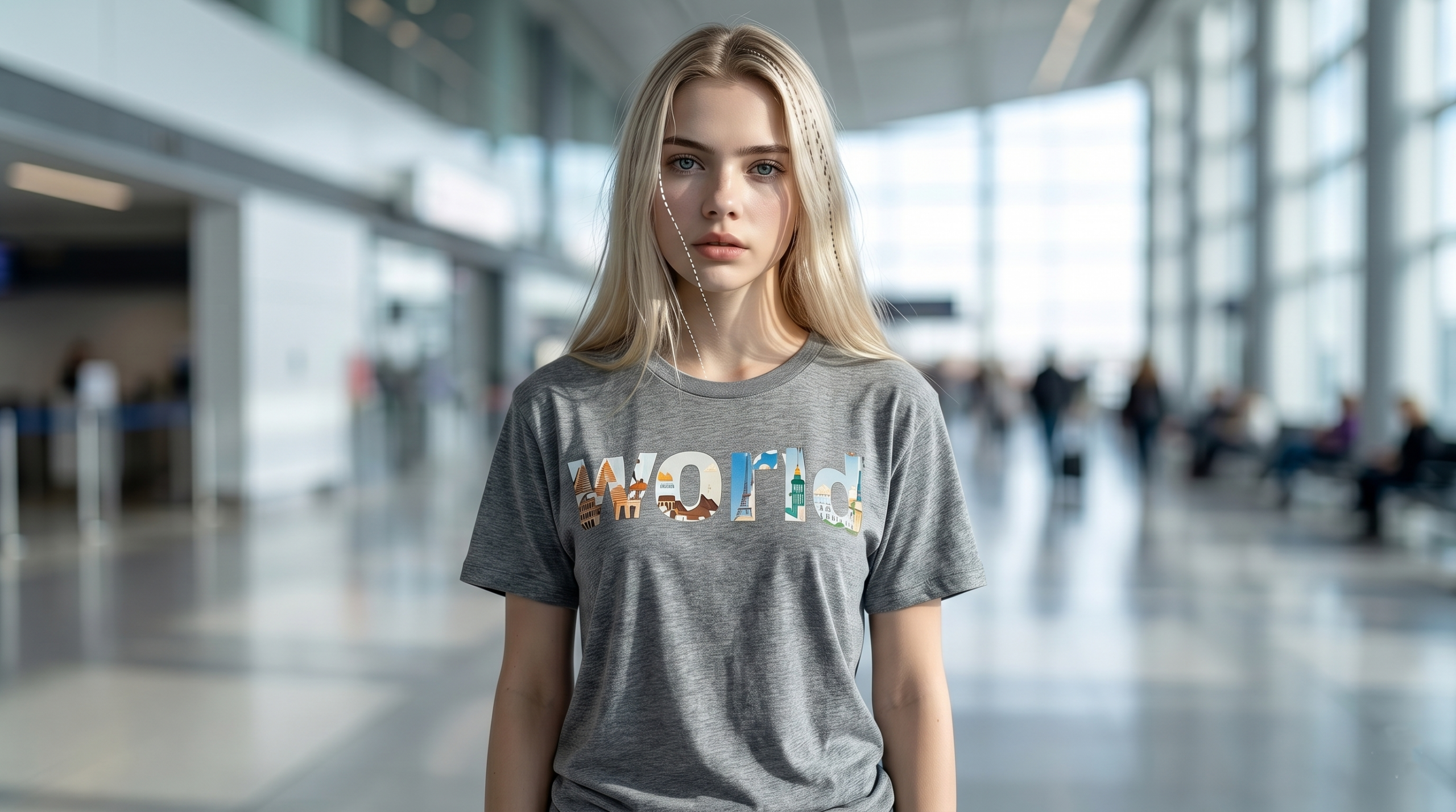 GRAY T-SHIRT WORLD T-SHIRT GRAY WHIT DESING PRINTED - Image 1