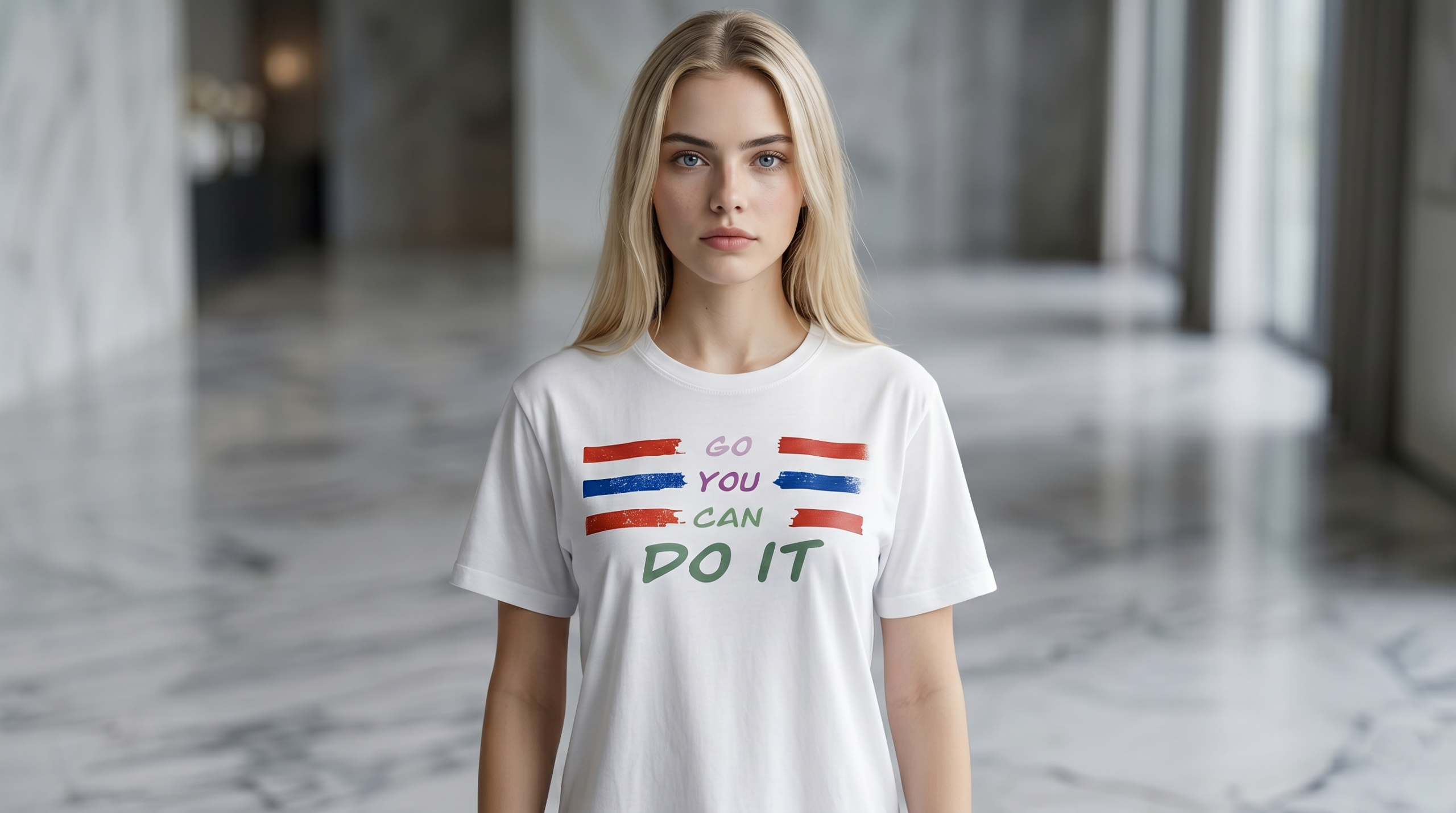 T-SHIRT GO YOU CAN DO IT WHTE T-SHIRT WHITE AND PRINTED - Image 1